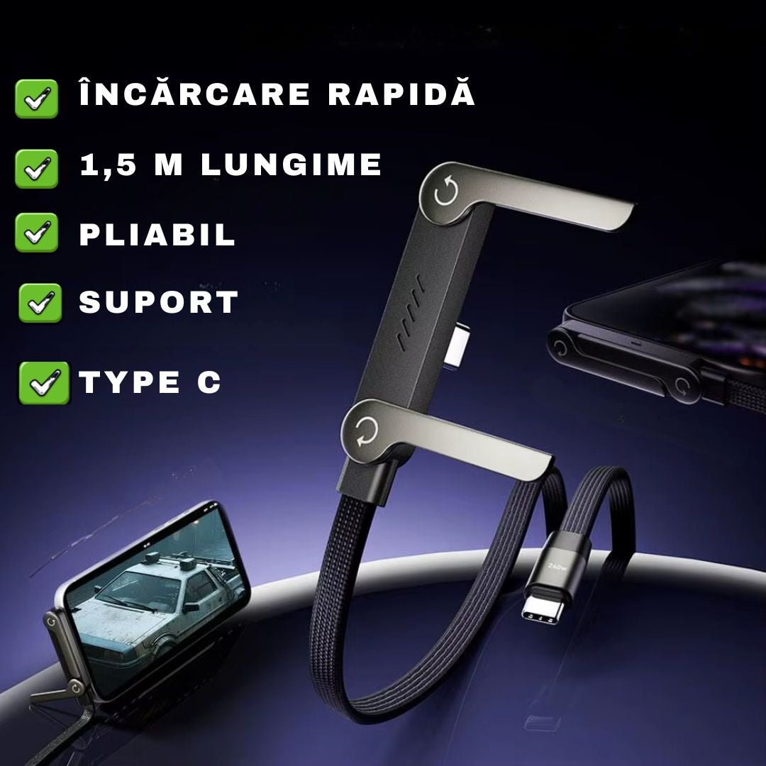 Flip-Cablu încărcare rapidă 240W+suport telefon