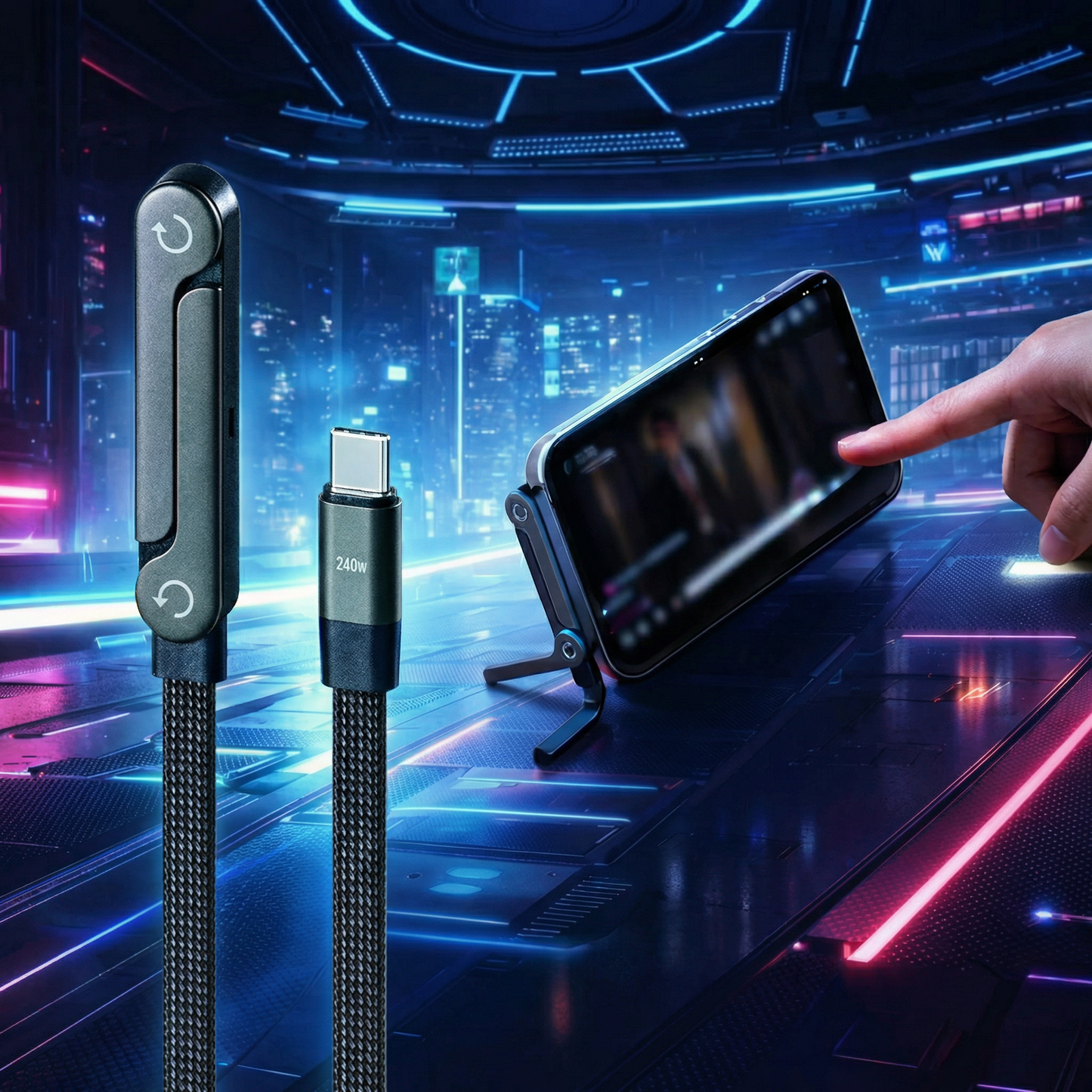 Flip-Cablu încărcare rapidă 240W+suport telefon